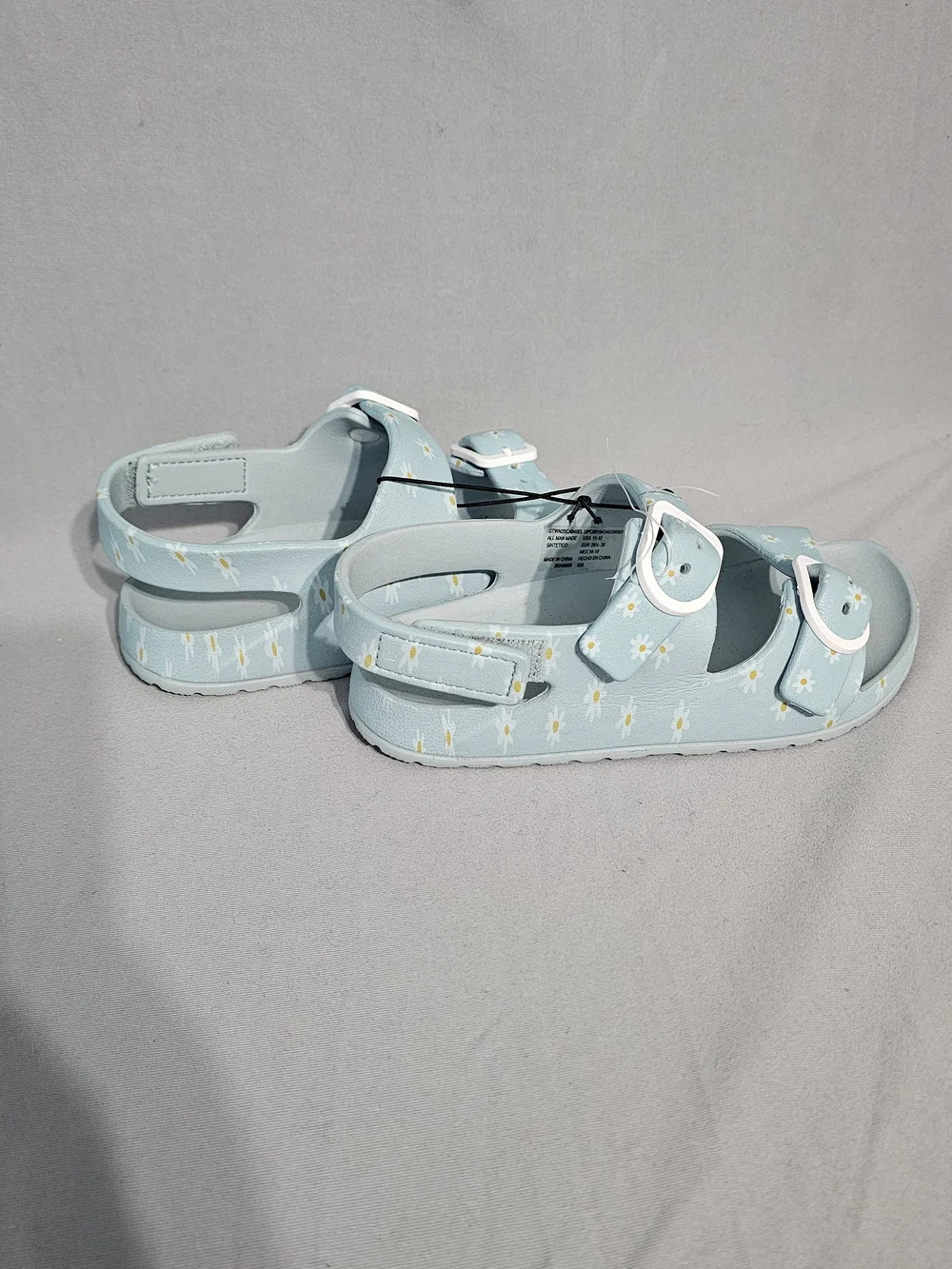 Girls Light Blue Daisy Print Adjustable Sandals
